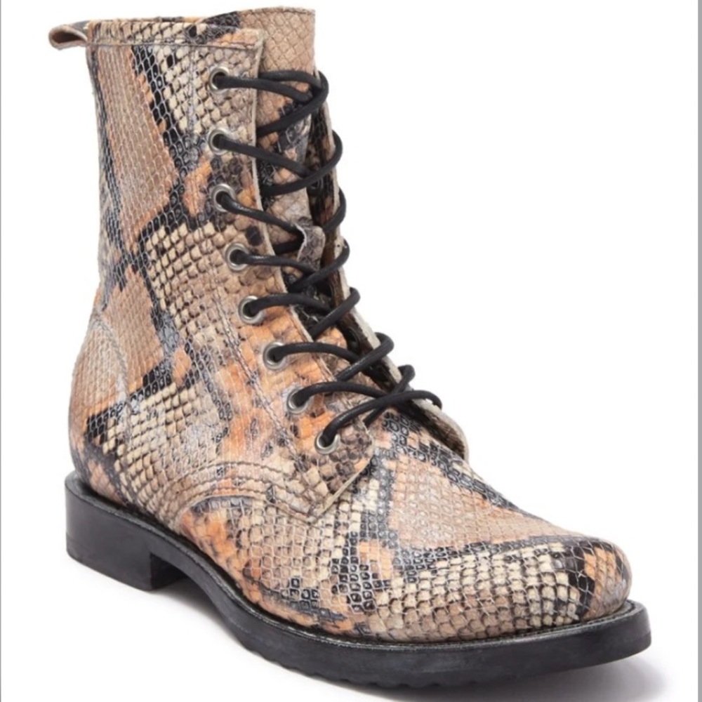 Frye Veronica snake tan multi combat moto boots black multi-colored motorcycle